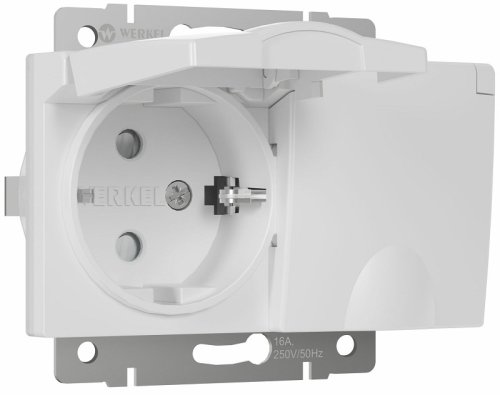 Розетка с заземлением без рамки Werkel 1-м. 2-мод. крышка шторки IP44 белый глянцевый фото Розетка с заземлением без рамки Werkel 1-м. 2-мод. крышка шторки IP44 белый глянцевый картинка